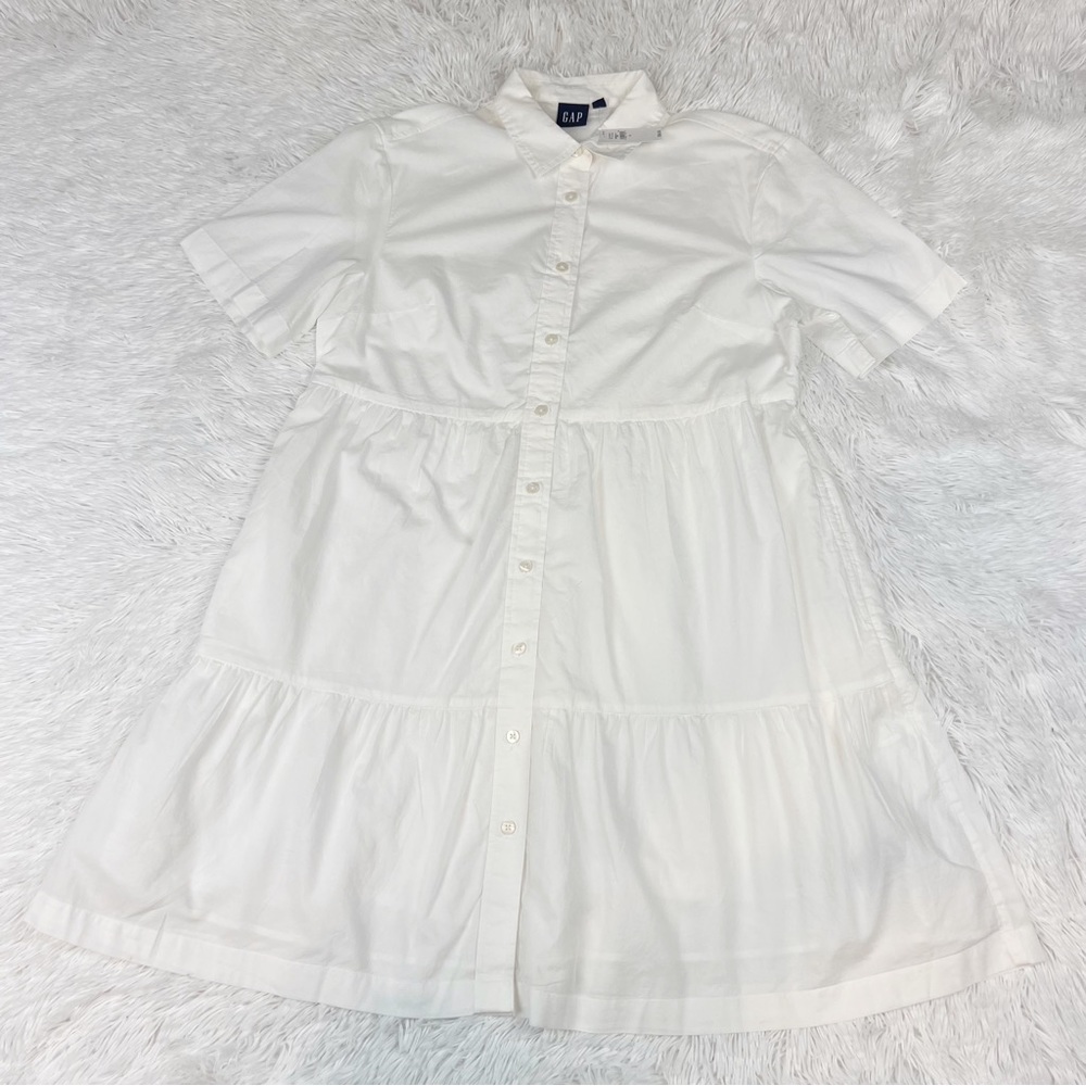 Gap women short sleeve tiered shirtdress button front in white